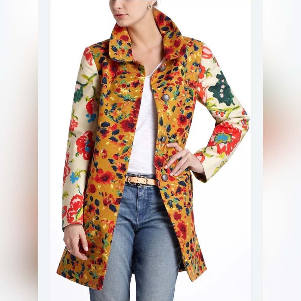 Anthropologie Elevenses Floral Leopardlily Coat Size 0